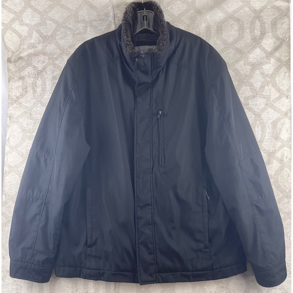 Marc New York Andrew Marc Mens Black Faux Fur Collar Quilted Lining Jacket Large
